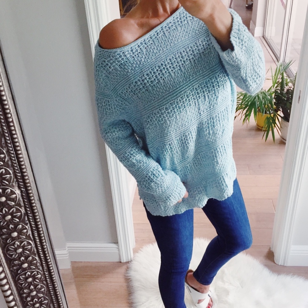 Cozy Oversized Blue Knit Sweater